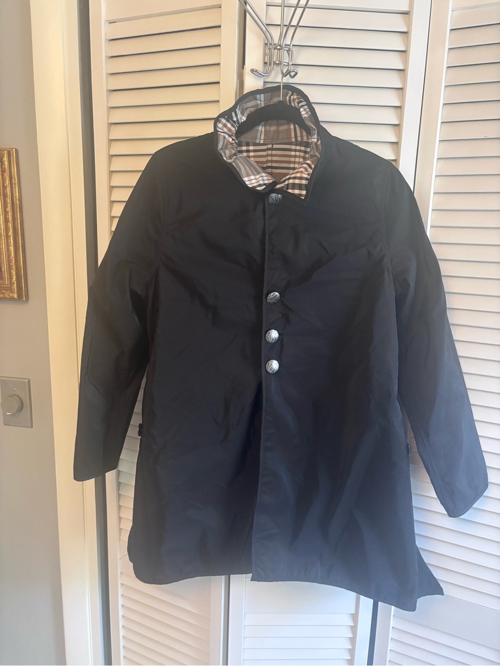 Panache Black Trench Coat with Plaid Lining